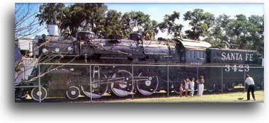 A retired Santa Fe Locamotive at the Railroad/Pioneer Museum in 
        Temple, Texas.